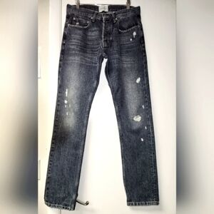 SANDRO PARIS Distressed Droit Washed Slim Fit Jeans in Blue Vintage Size 32